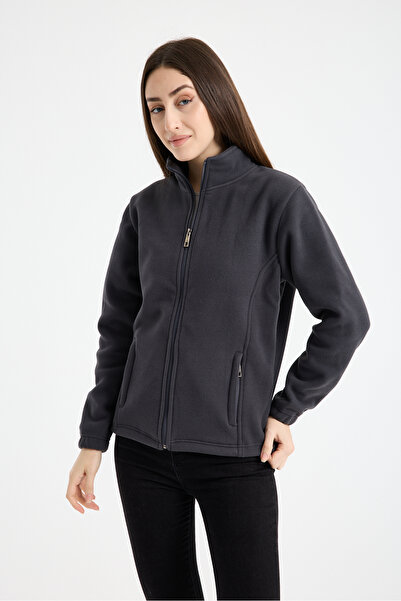 MONNSTUDİO Kadın Tam Fermuarlı Yan Cepli Kalın Outdoor Polar Ceket