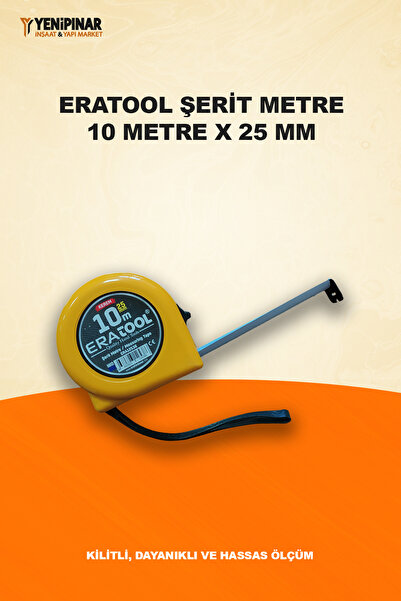 KEREM ERATOOL Şerit Metre | 10 Metre x 25 mm | Kilitli, Dayanıklı ve Hassas Ö...