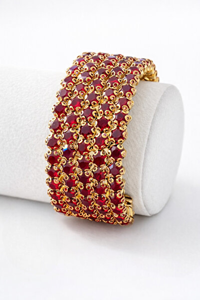 TChic 5 Row Burgundy Stone Gold Bracelet