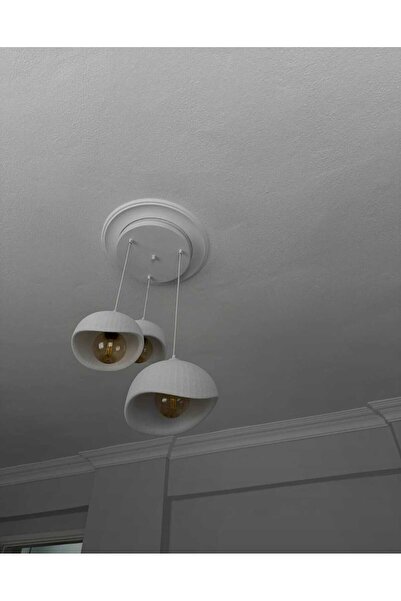 Elmas Print Beton İskandinav &Bohem Tarz 3’lü Avize ( E27 BEYAZ AMPÜL HEDİYE )