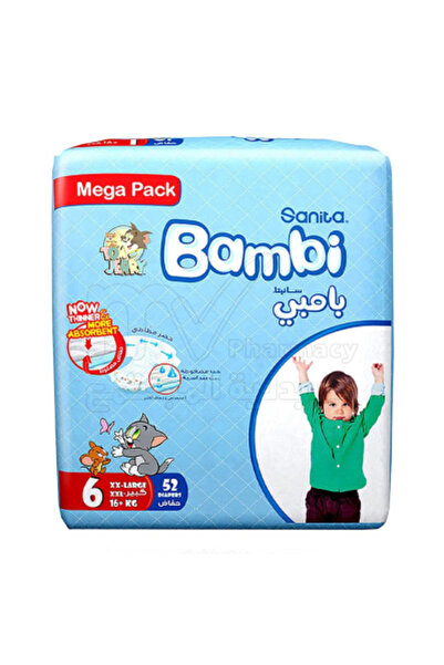 Sanita حفاضات بامبي (6) مقاس XXL +16 كجم 52 قطر