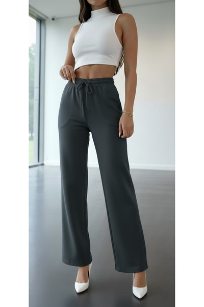 mezozoik Women's Linen Blend High Waist Wide Leg Palazzo Pants with Pockets