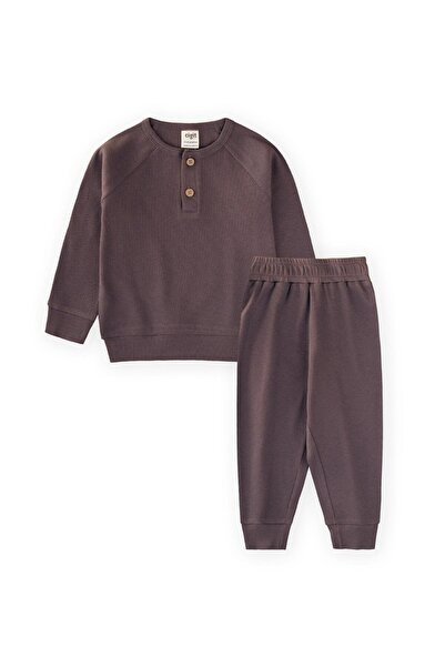 Cigit Reglan Sleeve Patched Basic Set 1-8 Years Brown