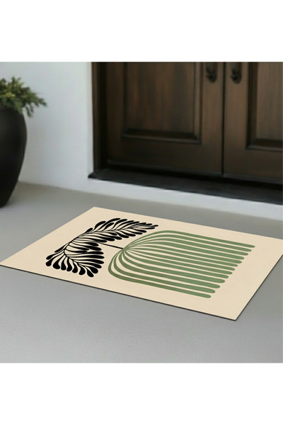 Etnik Dekor Green Large Floral Digital Print Door Mat