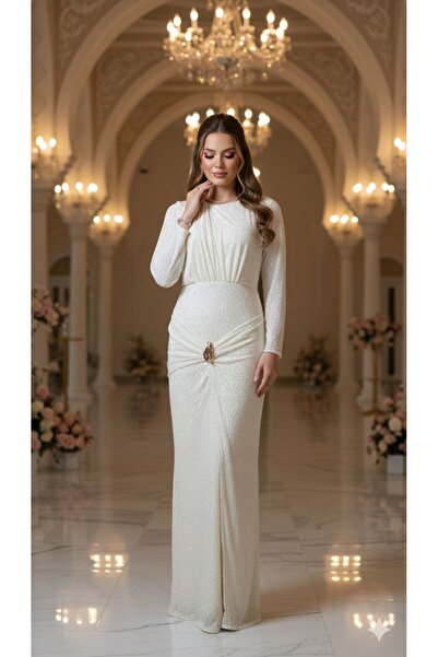 NARCISSUS FASHION Crystal draped evening dress