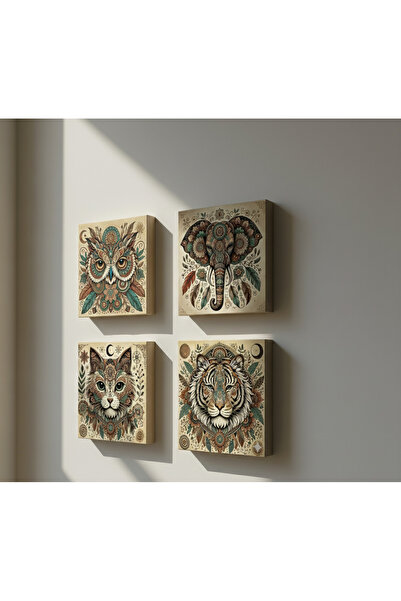 Etniky Taş Tablo Kedi Kaplan Fil Baykuş Mistik Tasarım