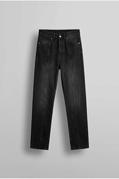 ablukaonline Men's Front Seam Detail Washed Baggy Jeans Black