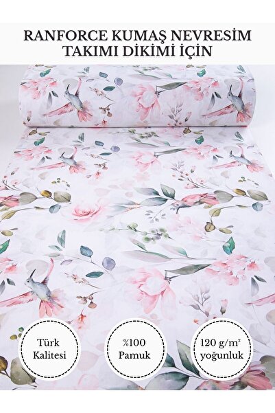 FabricMarket Renkli Baskılı Ranforce Kumaş – %100 Pamuk Nevresimlik Kumaş, 24...