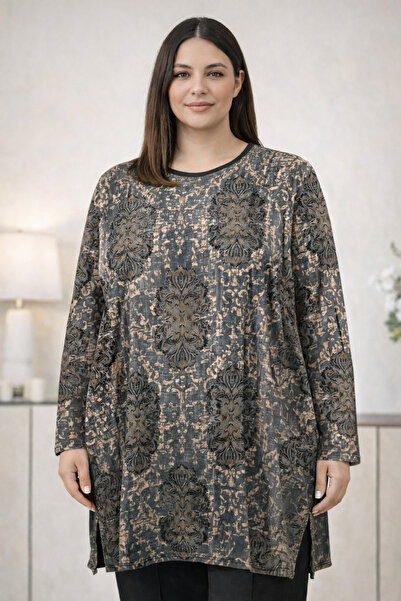 TUSSE Women's Plus Antique Empirme Printed Viscose Large Size Oversize Blouse