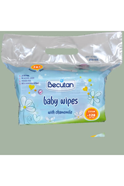 BECUTAN مناديل مبللة للأطفال برائحة البابونج، عبوتان × 64 منديل