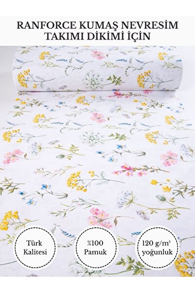 FabricMarket Renkli Baskılı Ranforce Kumaş – %100 Pamuk Nevresimlik Kumaş, 24...