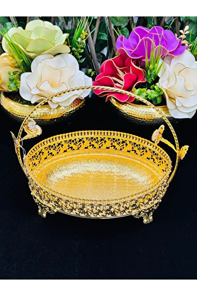 EVRA Gold Kristalli Taşlı İçi Telkari Oval Model Kulplu Lüks İthal Çikolatalı...