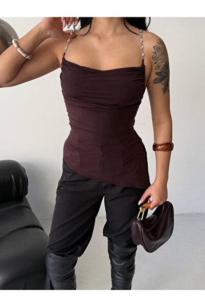 Aida Fashion Taşlı askılı bluz