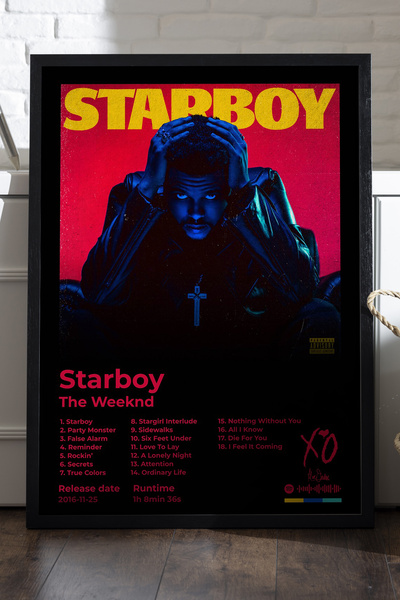 Duvarda The Weeknd Starboy Siyah Ahşap Çerçeveli Poster, Dekoratif Müzik Albü...