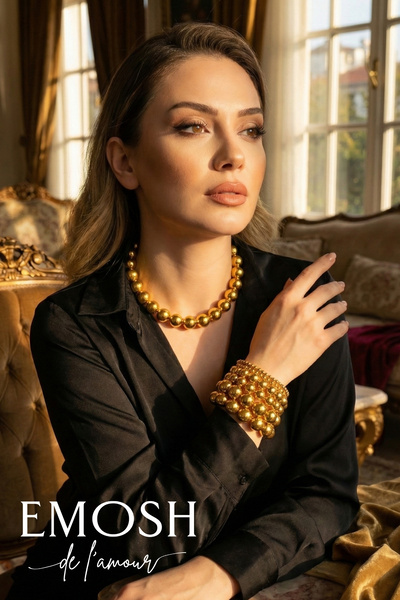 EMOSH de Lamour 7 Piece Magnificent Gold Ball Jewelry Necklace and Bracelet S...