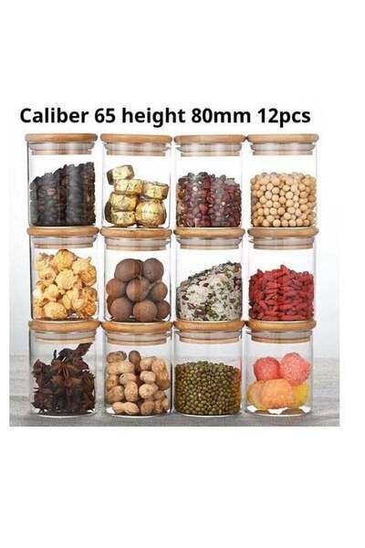 Beauenty 12 Piece Glass Storage Jar Set with Bamboo Lid