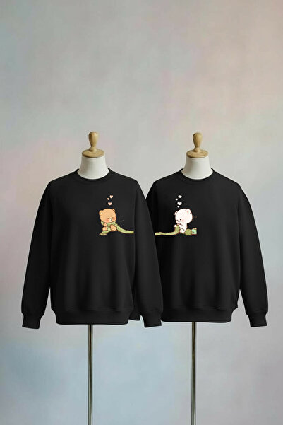 Vordevia Sevgili Çift Kombini Baskılı Pamuklu 3 İplik Oversize Sweatshirt