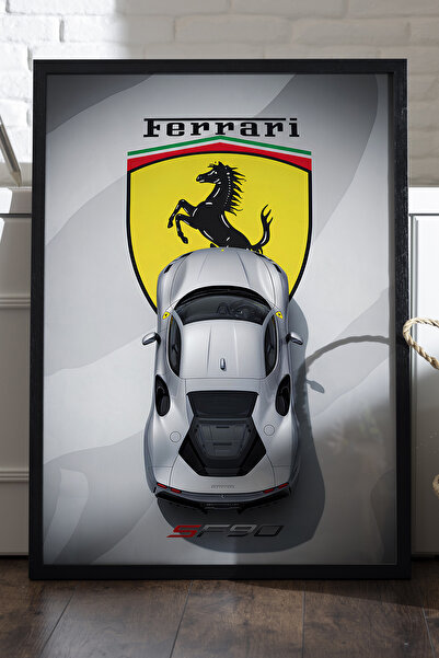 Duvarda Αφίσα Ferrari SF90 με μαύρο ξύλινο πλαίσιο, διακοσμητικός πίνακας τοί...