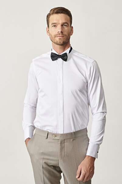 ALTINYILDIZ CLASSICS White White Groom's Attire Ata Yaka Tailored Slim Fit Slim Fit Shirt
