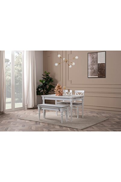 Vivense WHİTE ÇİZİLMEZ AÇILIR MASA VE BENCH TAKIMI, 110x70