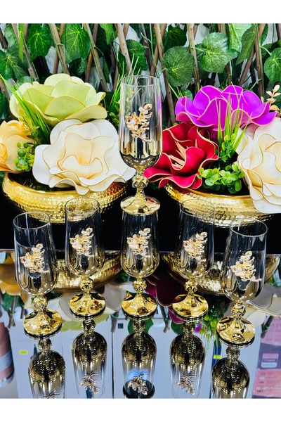 EVRA 6 Adet Özel Bronşlu Kahve Yanı Su Bardağı m2