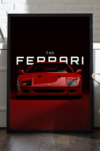 Duvarda Ferrari F40 Siyah Ahşap Çerçeveli Poster, Dekoratif Araba Duvar Tablosu