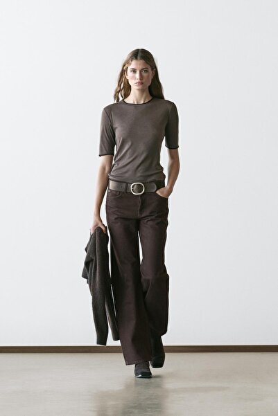 Massimo Dutti Yünlü kontrast detaylı tişört