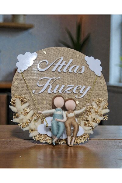 buketiket İkiz Bebek Keçe Hastane Bebek ve Çocuk Odası Kapı Süsü