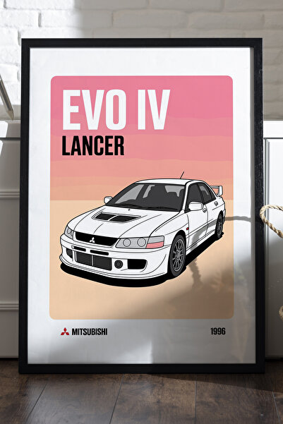 Duvarda Poster cu ramă din lemn negru Mitsubishi Lancer Evo IV, pictură decor...