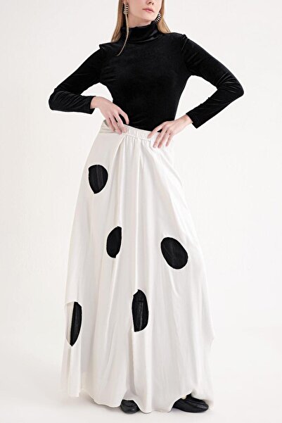 SOCIETA Beyaz Beli lastikli astarı piliseli daire kesimli etek 81268