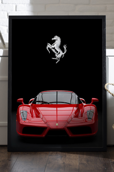 Duvarda Ferrari Enzo Siyah Ahşap Çerçeveli Poster, Dekoratif Araba Duvar Tablosu