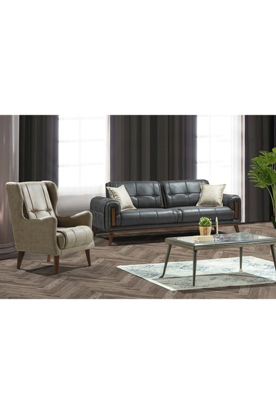 Vivense BAİXA ÜÇLÜ KOLTUK TAKIMI, LACİVERT KREM