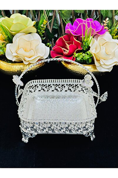 EVRA Gümüş Kristalli Taşlı İçi Telkari Kare Köşeli Model Kulplu Lüks İthal Çi...