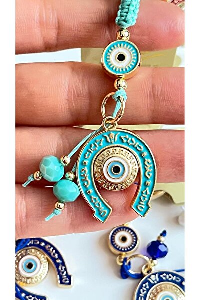 Cassime Turquoise Horseshoe Patterned Gold Plated Evil Eye Keychain
