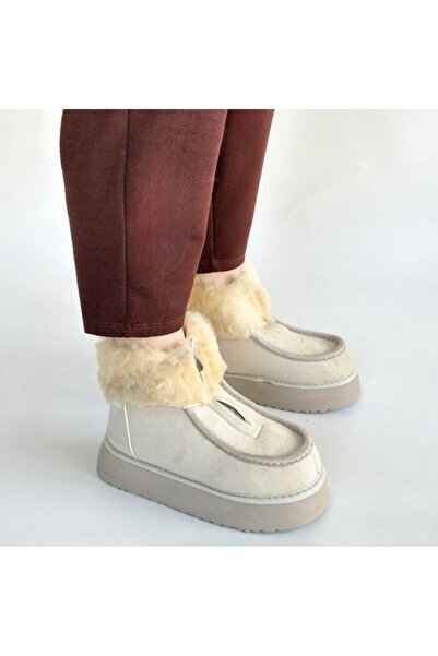 ZERİNAY AYAKKABI Zerya Siyah İçi Kürklü Önden Fermuarlı Süet Bot