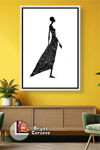 KOSS Dijital Siluetă de femeie africană alb-negru în rochie lungă, pictură pe...