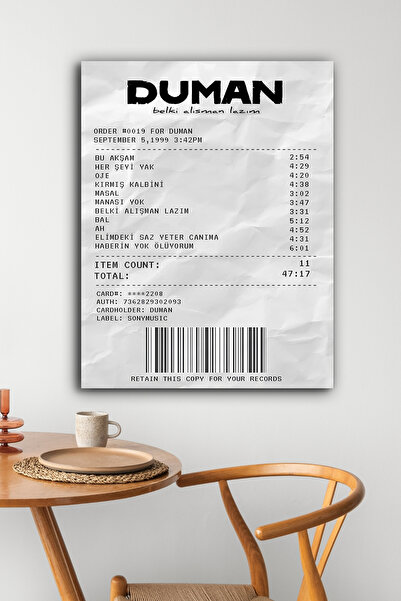 postercraft Duman Belki Alışman Lazım Albüm Modern Panel Tablo Poster