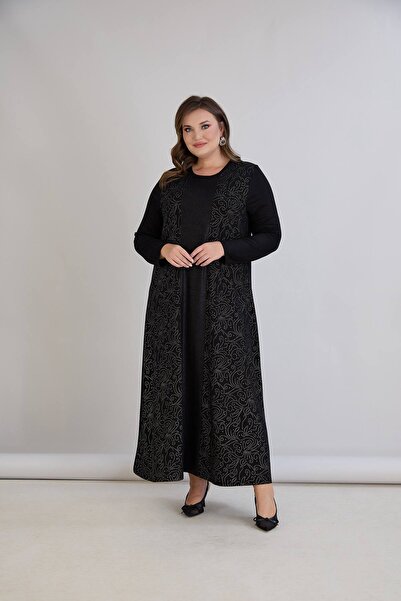 TUSSE Elegant Women's Stone Embroidered Plus Size Solid Color Embroidered Pattern Dress