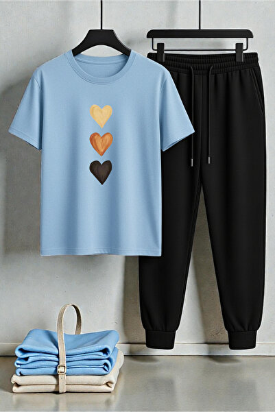 uyguntarz Унисекс тениска с печатен дизайн „Последователни сърца“ – комплект ...