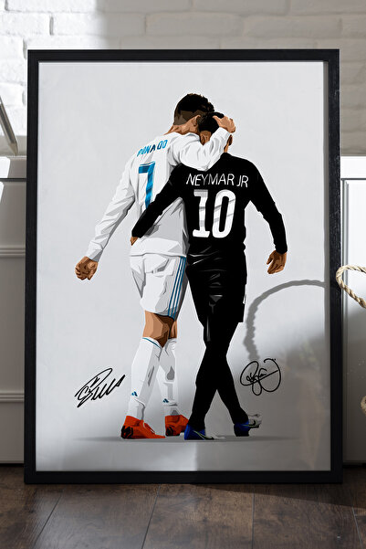 Duvarda Ronaldo Neyman Siyah Ahşap Çerçeveli Poster, Dekoratif Futbol Duvar T...