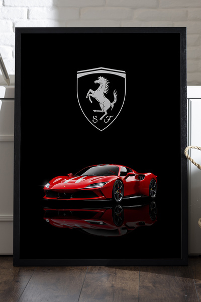 Duvarda Αφίσα Ferrari SF90 με μαύρο ξύλινο πλαίσιο, διακοσμητικός πίνακας τοί...