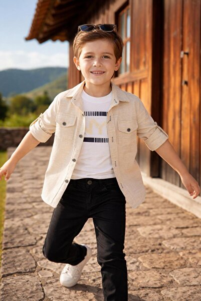 Esterella Boy's 3-Piece Linen Shirt Suit / Shirt T-Shirt Pants 3-Piece Set