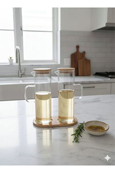 PİNK DREAM مجموعة من 2 حاملات من الخيزران مع أغطية من الخيزران لزجاجة زيت زيت...