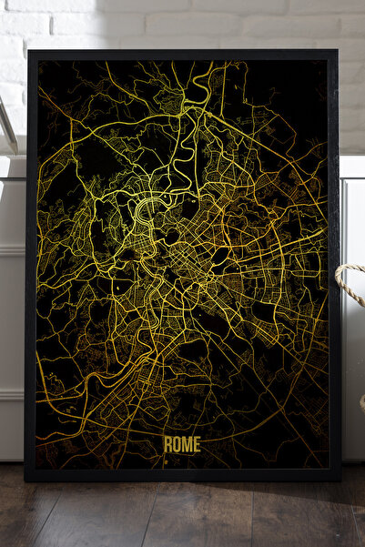 Duvarda Harta orașului Roma Poster cu ramă din lemn negru, pictură decorativă...