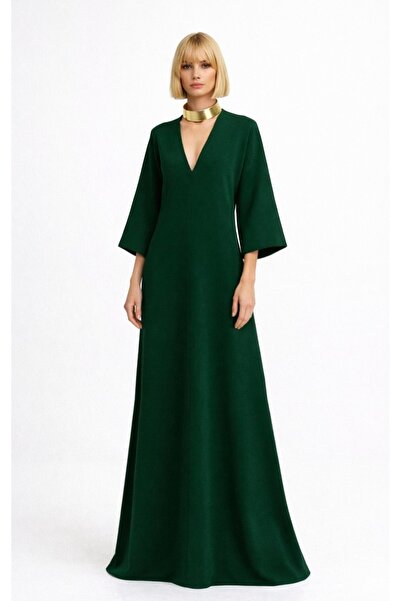 UNTIMELY Duckbill Green A-Line Maxi Crepe Dress