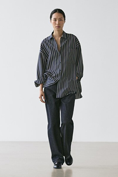 Massimo Dutti Dökümlü çizgili cep detaylı gömlek