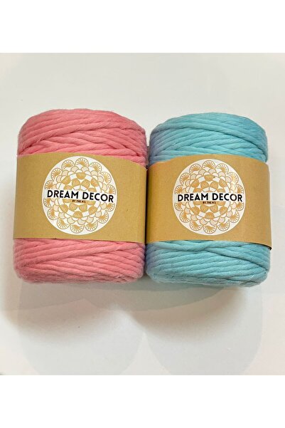 Dream Decore by NS مجموعة خيوط قطنية للمكرمية - وردي فاتح وأزرق سماوي | 200 م...