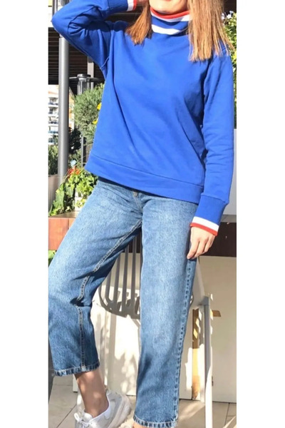 MARE BUTİK Mock Neck Sweatshirt - Blue
