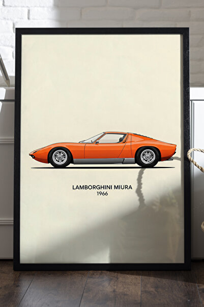 Duvarda Αφίσα Lamborghini Miura με μαύρο ξύλινο πλαίσιο, διακοσμητικός πίνακα...