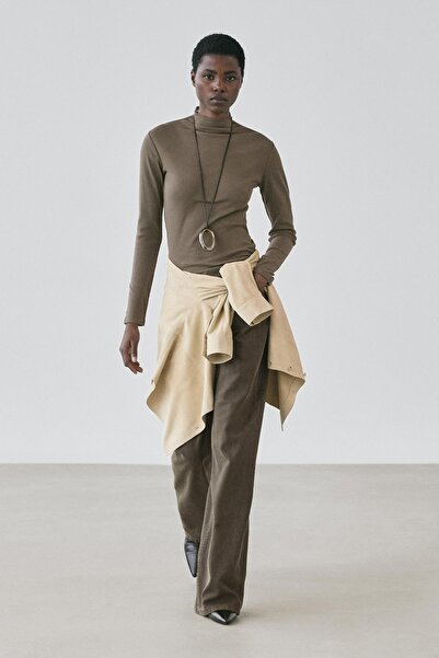 Massimo Dutti Uzun kollu ribana pamuklu t-shirt